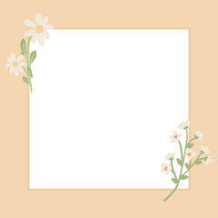 cute oil paint kid style draw flower square frame