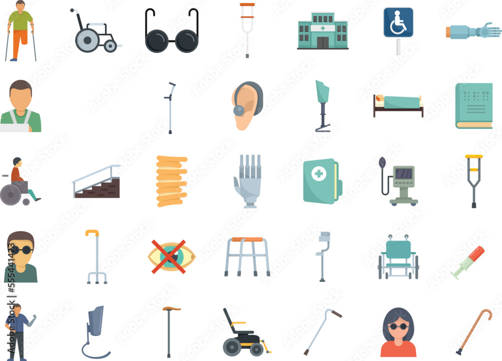 Poster handicapped icons set. flat set of handicapped vector icons for web design isolated