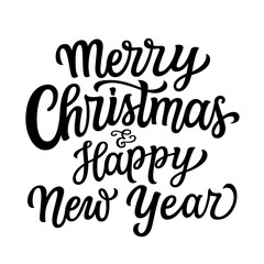 Merry Christmas and happy New Year. Hand letteringtext isolated on white background. Vector typography for cards, posters, banners  - 555441419