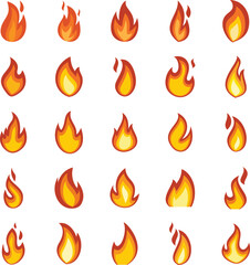 Fire flame icons set. Flat set of fire flame vector icons for web design isolated