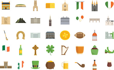 Ireland icons set. Flat set of Ireland vector icons for web design isolated