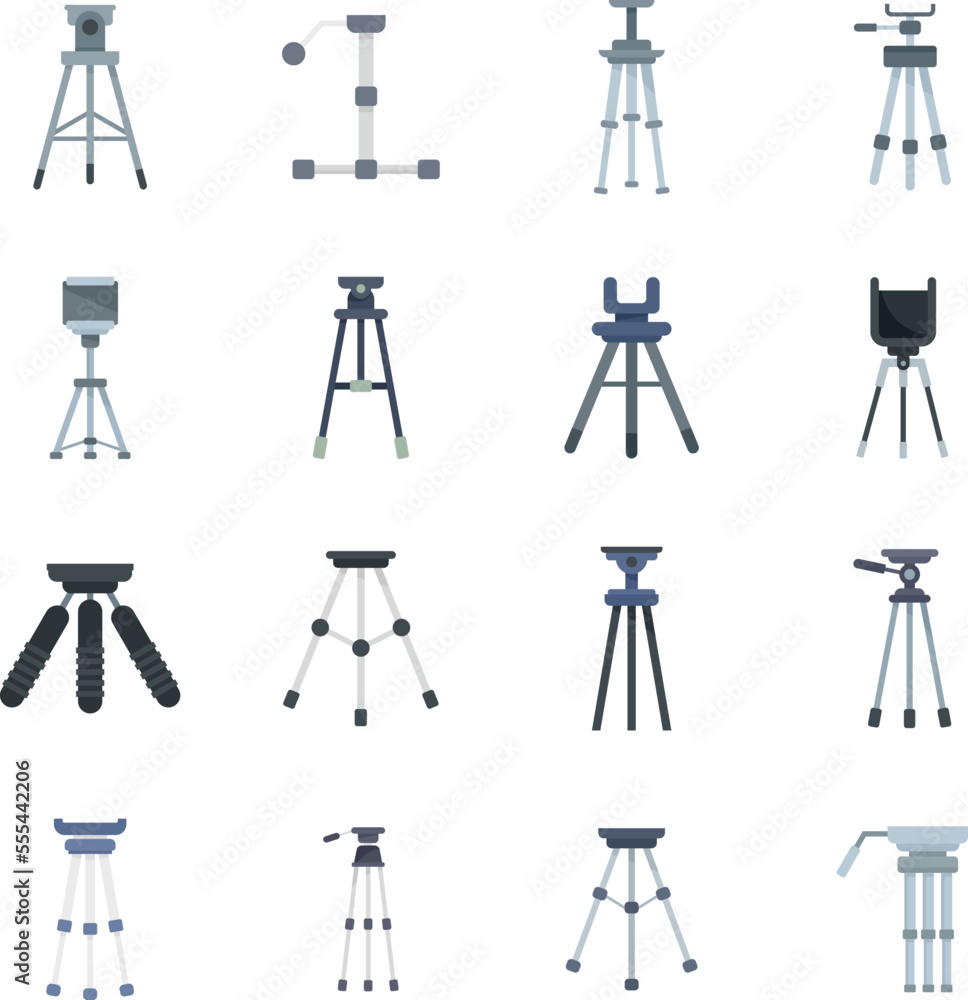 Poster tripod icons set. flat set of tripod vector icons for web design isolated