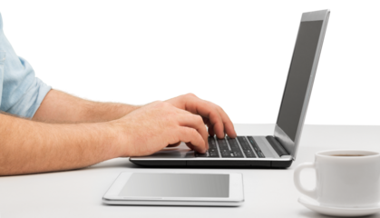 Business man hand using laptop computer.