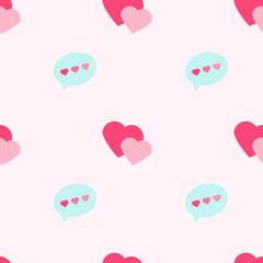 Two hearts and message, seamless pattern, vector. Two hearts and a message with hearts on a pink background. Pattern Happy Valentine's Day.