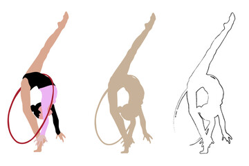 Three types of gymnast silhouettes on a white background