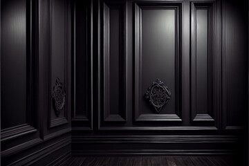 ebony black lacquered wall with wainscoting ideal for backgrounds