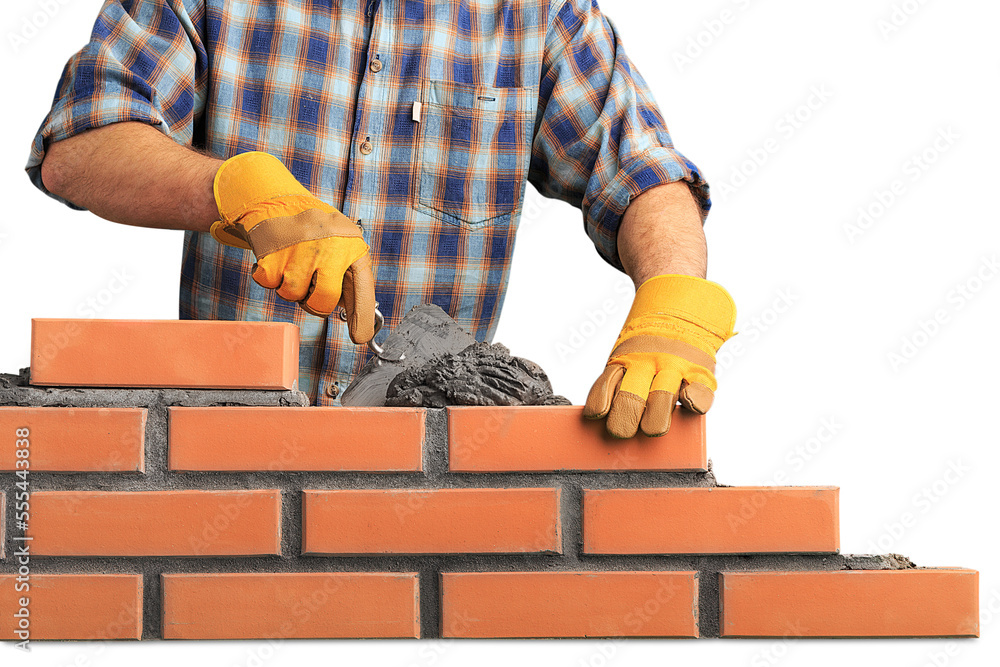 Wall mural bricklayer build cement masonry layer