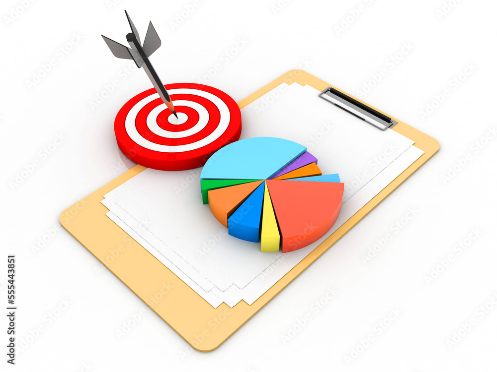 Poster 3d rendering stock market online business concept. business graph with target arrow
