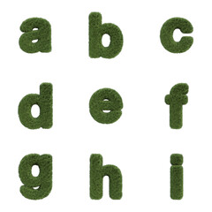 3D Render Set of Grass Font including Letters,  Numbers and Punctuation Marks