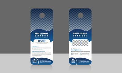  Roof cleaning service door hanger design template, hotel knob design. vector door hanger.
