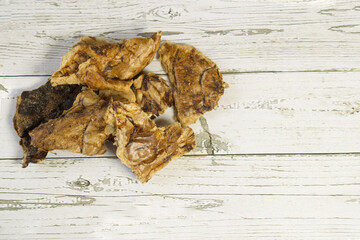 Dehydrated jerky treats for positive training or training of pets, especially dogs