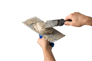 Human hands of plasterer at work with concrete