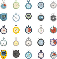 Stopwatch icons set flat vector. Minute timer. Time clock stopwatch isolated