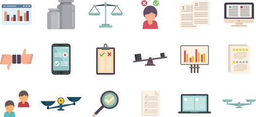 Comparison icons set flat vector. Small big. Business influence isolated