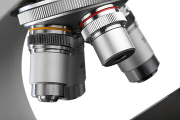 Laboratory equipment concept. Classic scientist microscope