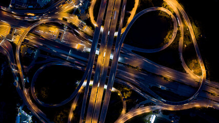 Aerial drone photo of ring road multi level circular junction road, road junction.Aerial view of...