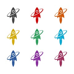 Rocket graphic icon isolated on white background. Set icons colorful