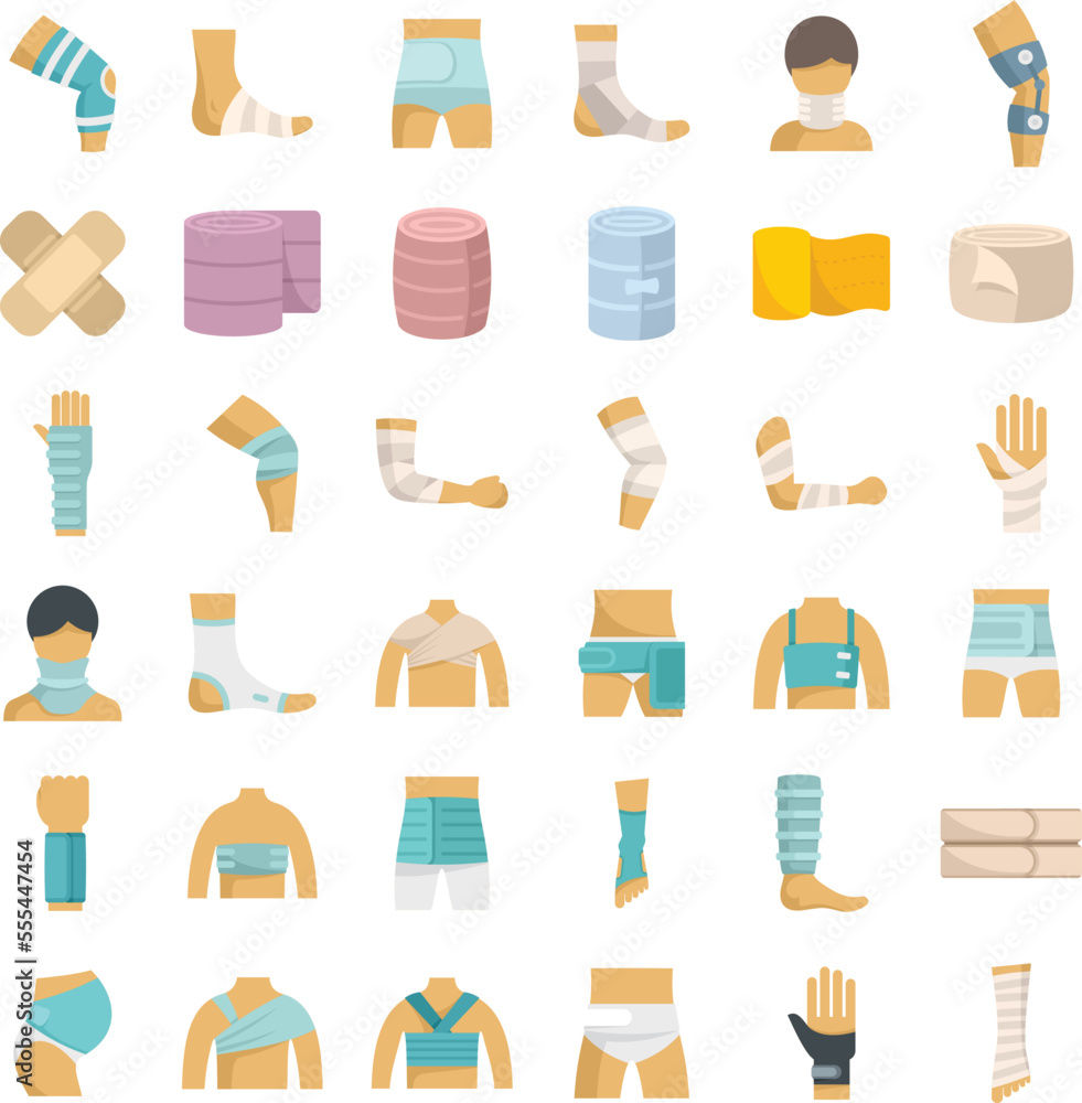 Sticker bandage icons set flat vector. first aid. medical trauma isolated