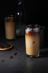 Cold coffee with ice in low key	