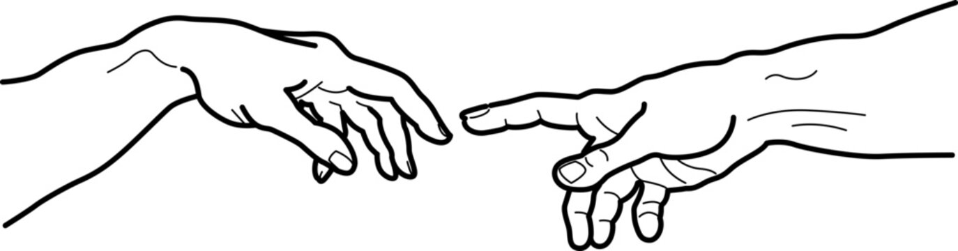 Adams creation, Michelangelo vector hands, line art