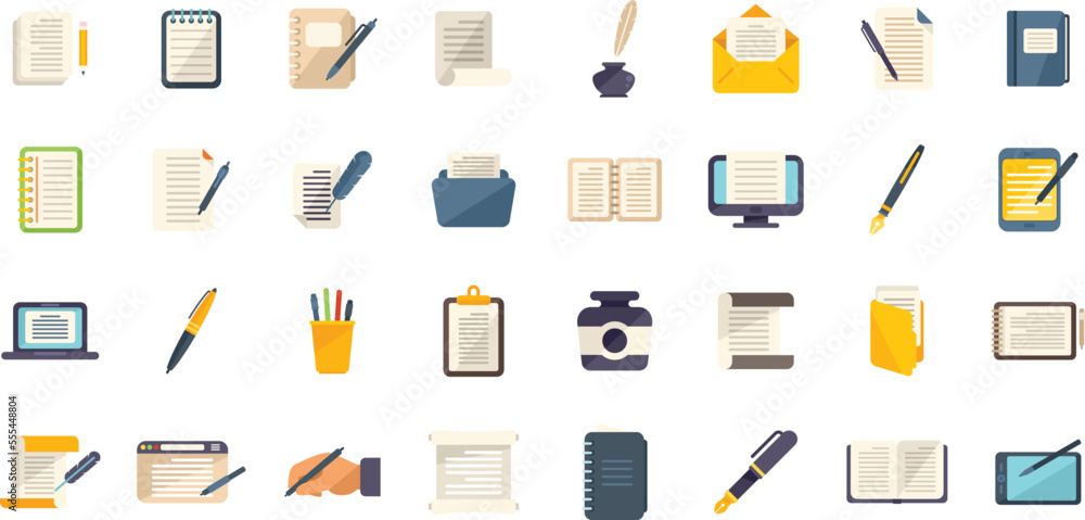 Poster writing icons set flat vector. letter write. self message isolated