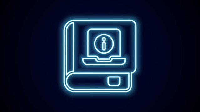 Glowing neon line User manual icon isolated on black background. User guide book. Instruction sign. Read before use. 4K Video motion graphic animation