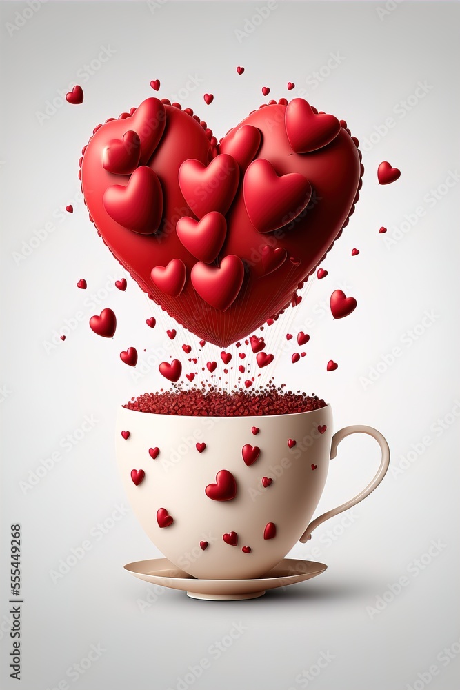 Aufkleber a cup filled with red hearts floating out of it's top and bottom., generative ai