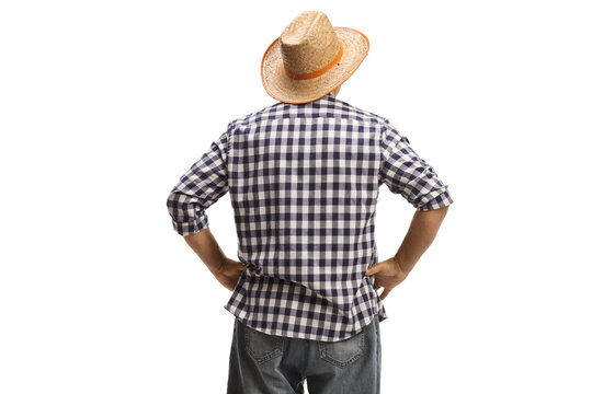 Rear view shot of a farmer with a straw hat
