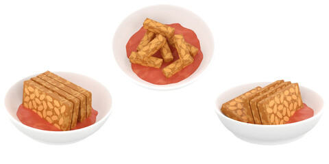 3D rendering of Tempeh with sauce from Indonesian Cuisine transparent background