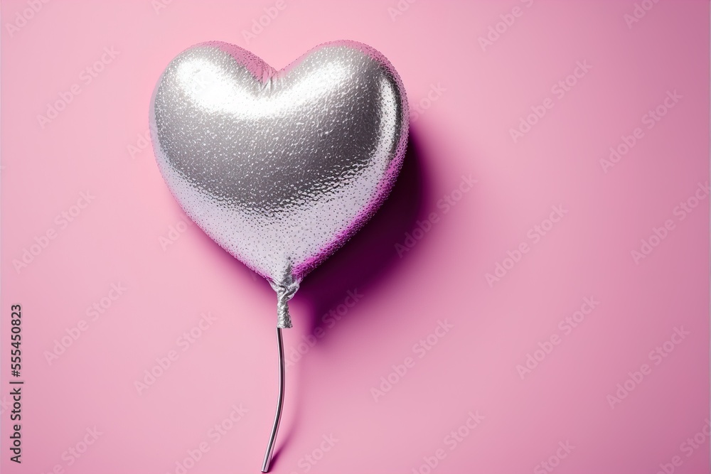 Poster a heart shaped balloon on a pink background with a string attached to it., generative ai