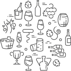 Wine linear icon set. Alcohol drinking concept