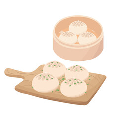 Dumpling and gyoza. Dim sum. Asian food vector.