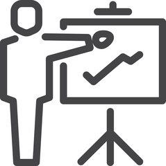 Business presentation icon. Man show statistic on seminar