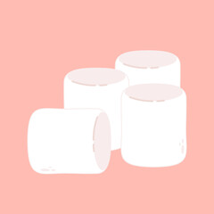 White marshmallows isolated on pink background. Pile of marshmallow.