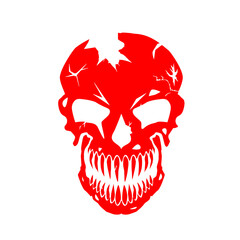 Red painted skull on a transparent background.