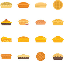 Apple pie icons set flat vector. Food dessert. American apple isolated