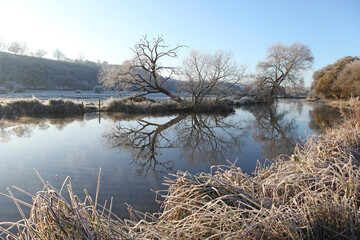 Winter reflections on the River Wey on a cold and frosty day.