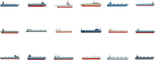 Aircraft carrier icons set flat vector. Army carrier. Air battleship isolated