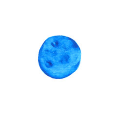  Blue full moon painted isolation on white background. Watercolor illustration.