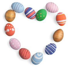The row of colorful easter eggs in heart shape