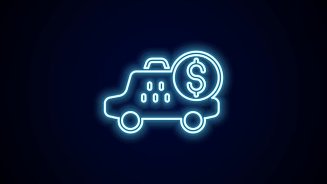 Glowing neon line Taximeter device icon isolated on black background. Measurement appliance for passenger fare in taxi car. 4K Video motion graphic animation