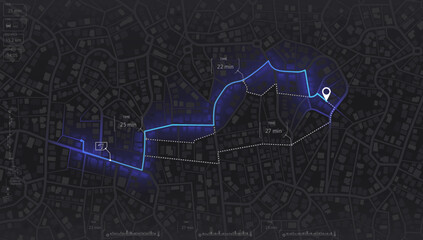 View from above the map buildings. Gps map navigation to own house. Detailed view of city. Abstract transportation background. Vector, illustration.