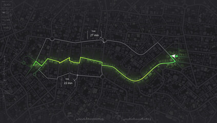 View from above the map buildings. Gps map navigation to own house. Detailed view of city. Abstract transportation background. Vector, illustration.