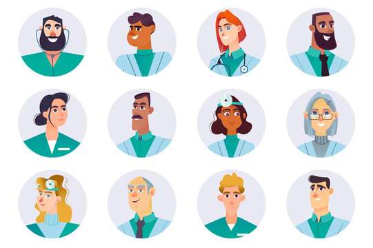 Medical staff characters avatars isolated set. Doctors, nurses, surgeons, paramedics, pharmacists and other practitioners in hospital or clinic. Illustration with people in flat cartoon design