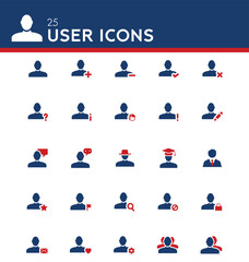 25 user icons with blue and red color
