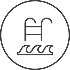Pool line icon. Round symbol. Ladder in water waves