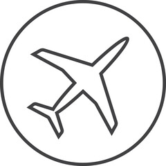 Airplane icon. Round linear symbol. Airport sign