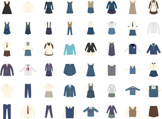 School uniform icons set flat vector. Formal general. Class apparel isolated