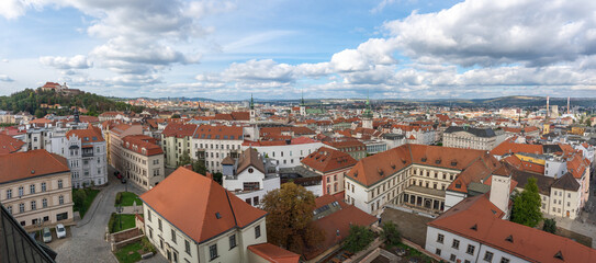 Obraz premium Panoramic aerial view of Brno with Spilberk Castle and Old Town Hall - Brno, Czech Republic