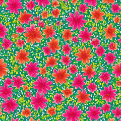 Fototapeta na wymiar Colorful flowers with green plants model pattern render
